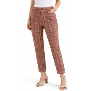 Sundance Linen Blend Plaid Trousers Pants Women 6 Pink Straight Leg Preppy Offic